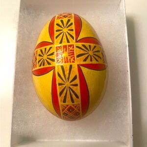 Pysanka Wioden Egg with Cross Design Hand painted Vintage